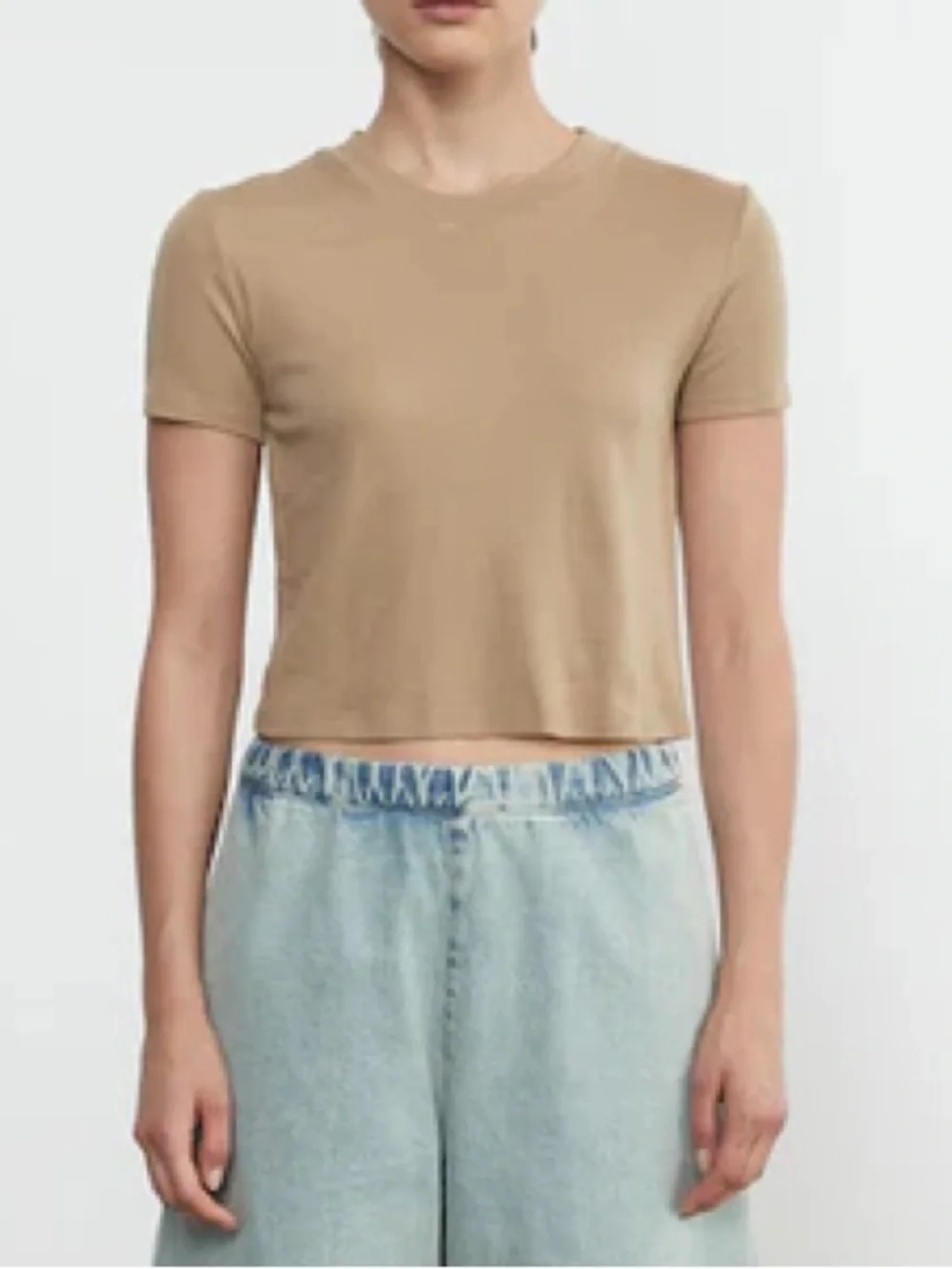 Enza Costa Supima Cotton Essential Perfect Cropped Shirt Olive NWOT Size Medium - Picture 5 of 5